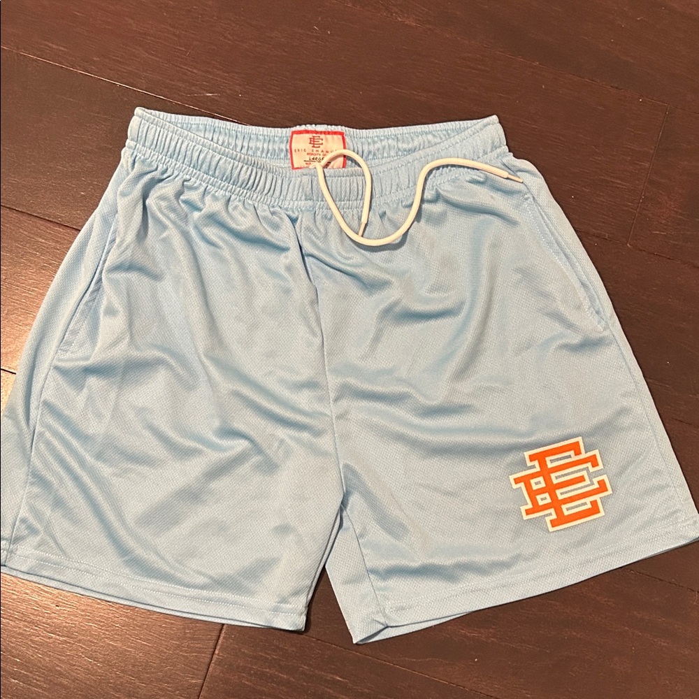 Eric Emanuel Light Blue Athletic Shorts with Orange Logo